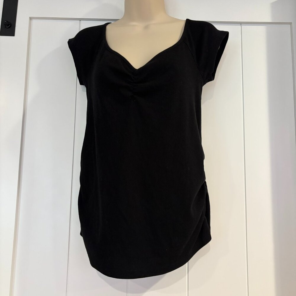 Old Navy Maternity black short sleeved tee, size M, ruched sides